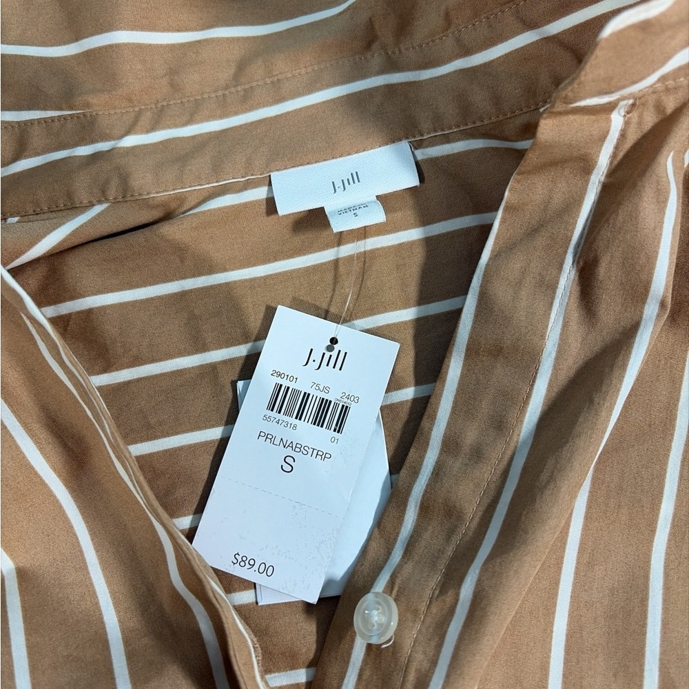 J Jill Womens Long Sleeve Button Up Striped Shirt Size Small Brown White - Picture 3 of 8